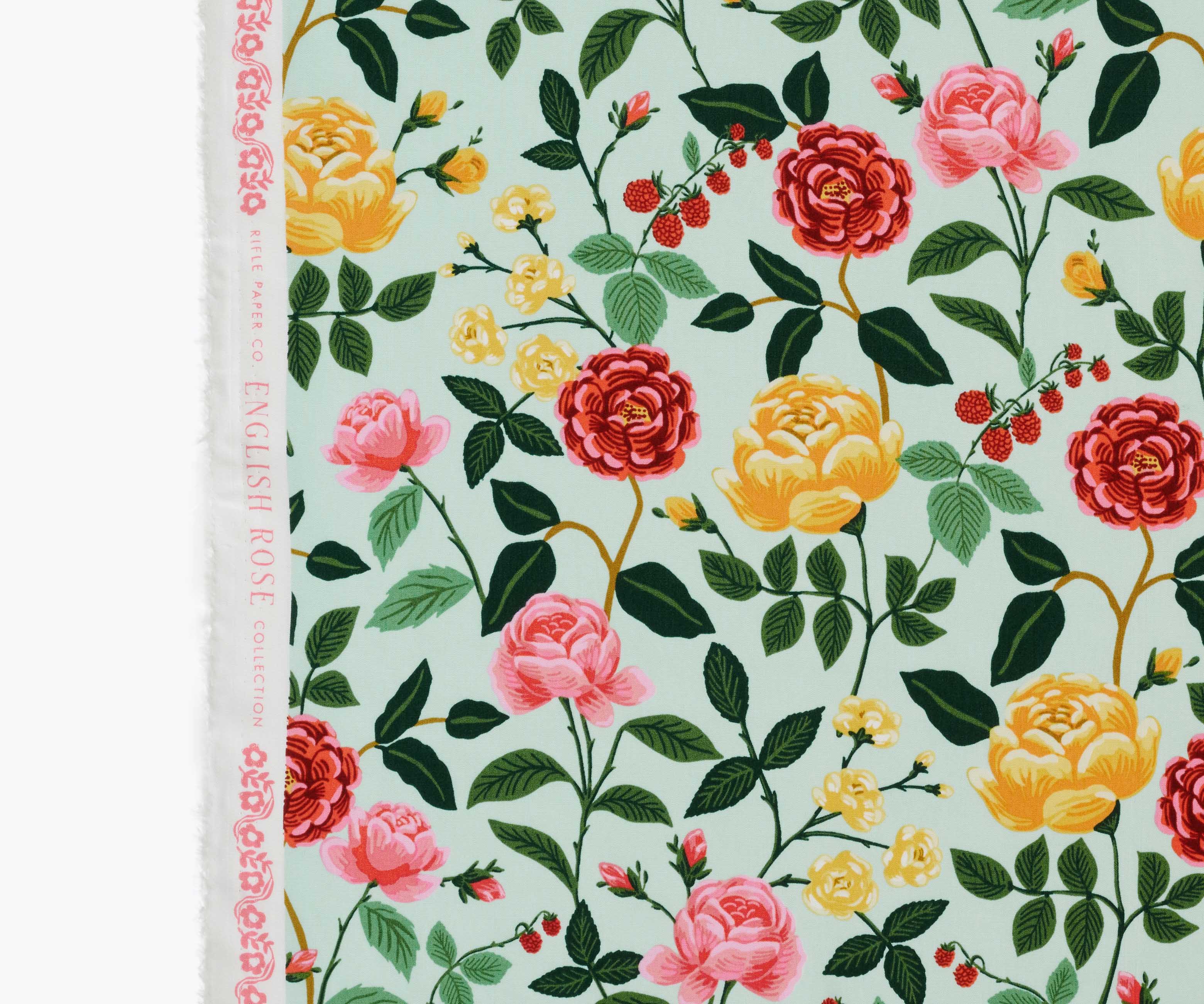 Roses Rayon Fabric - Mint
